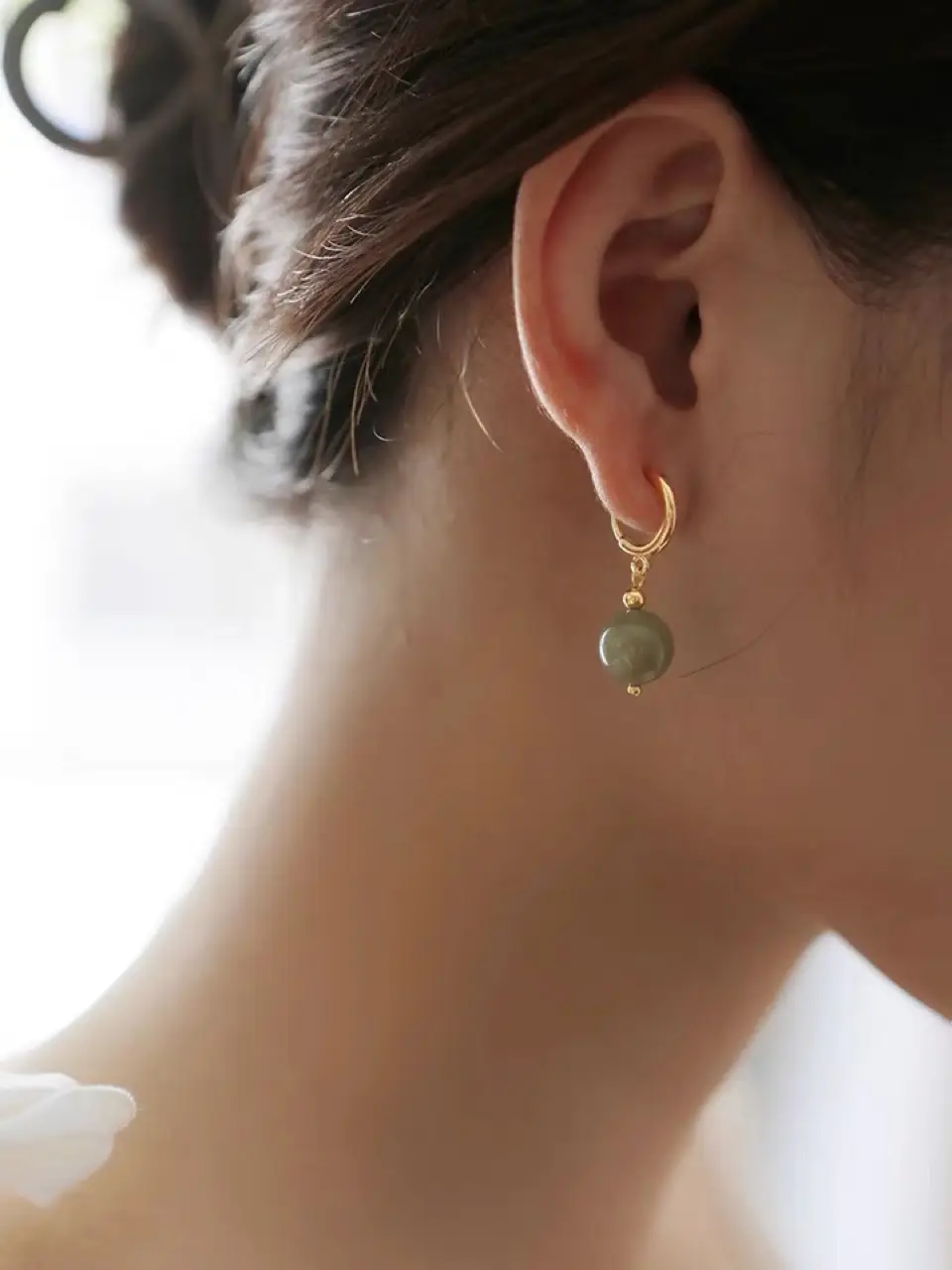 Natural Green Jade Round Earrings for Women — feature 2