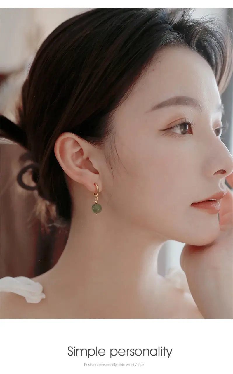 Natural Green Jade Round Earrings for Women — feature 6
