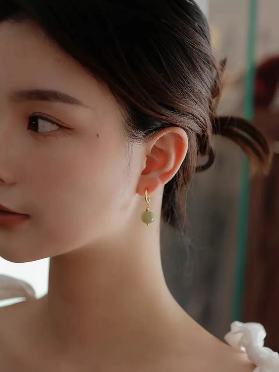 Natural Green Jade Round Earrings for Women — feature 7