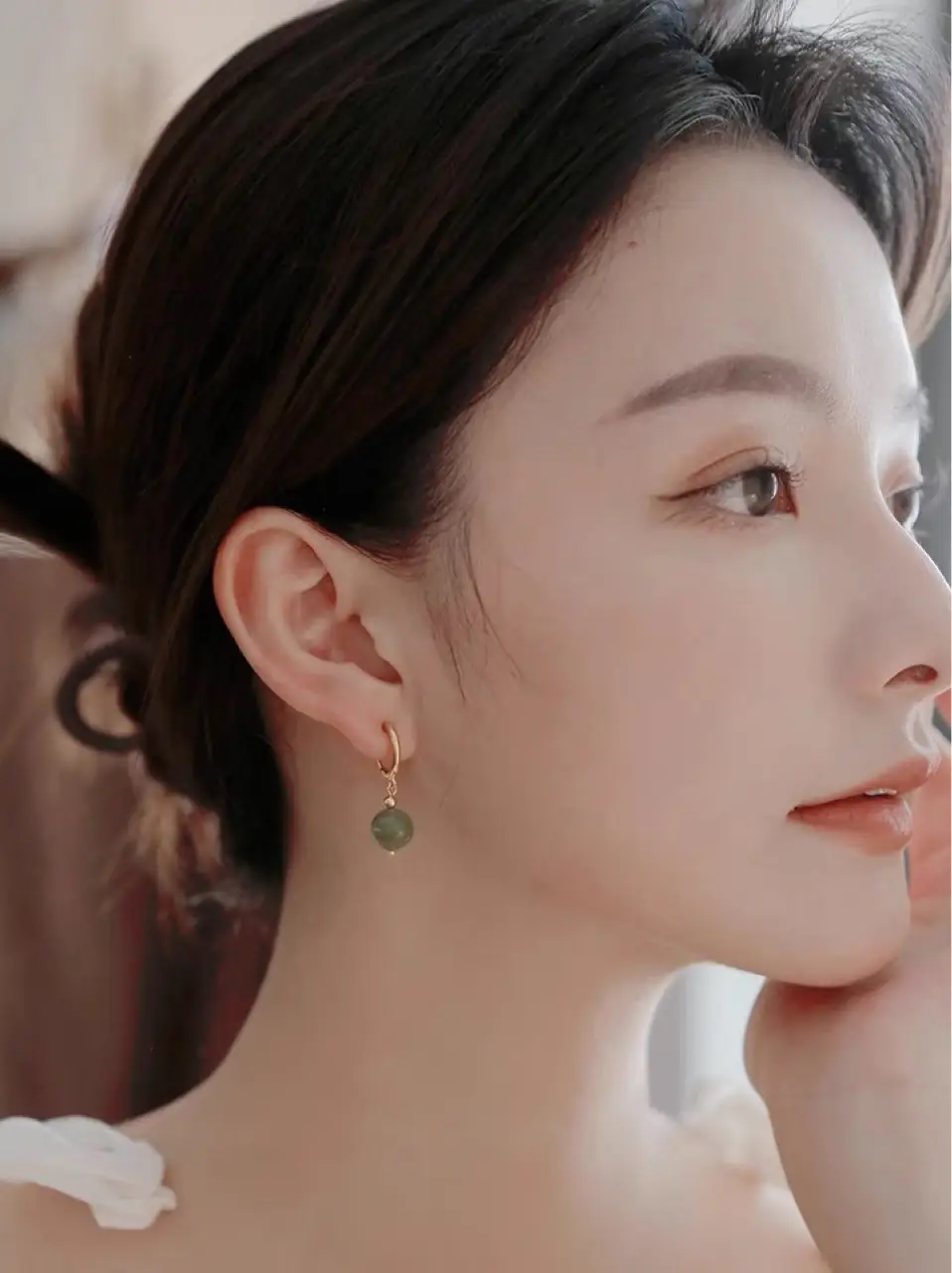 Natural Green Jade Round Earrings for Women — feature 8
