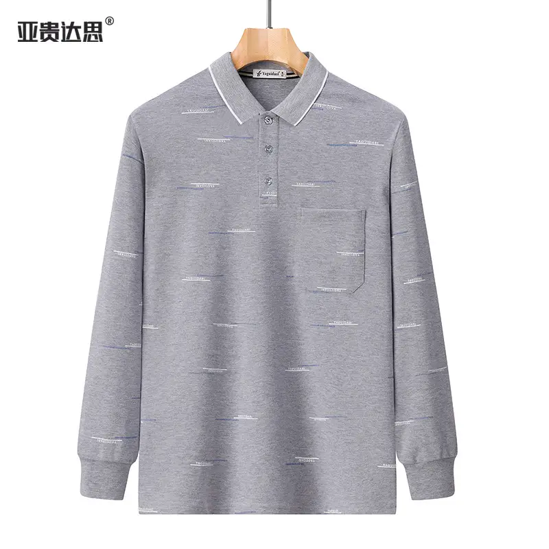 Dad Cotton Long Sleeve Polo Shirt Olive Green