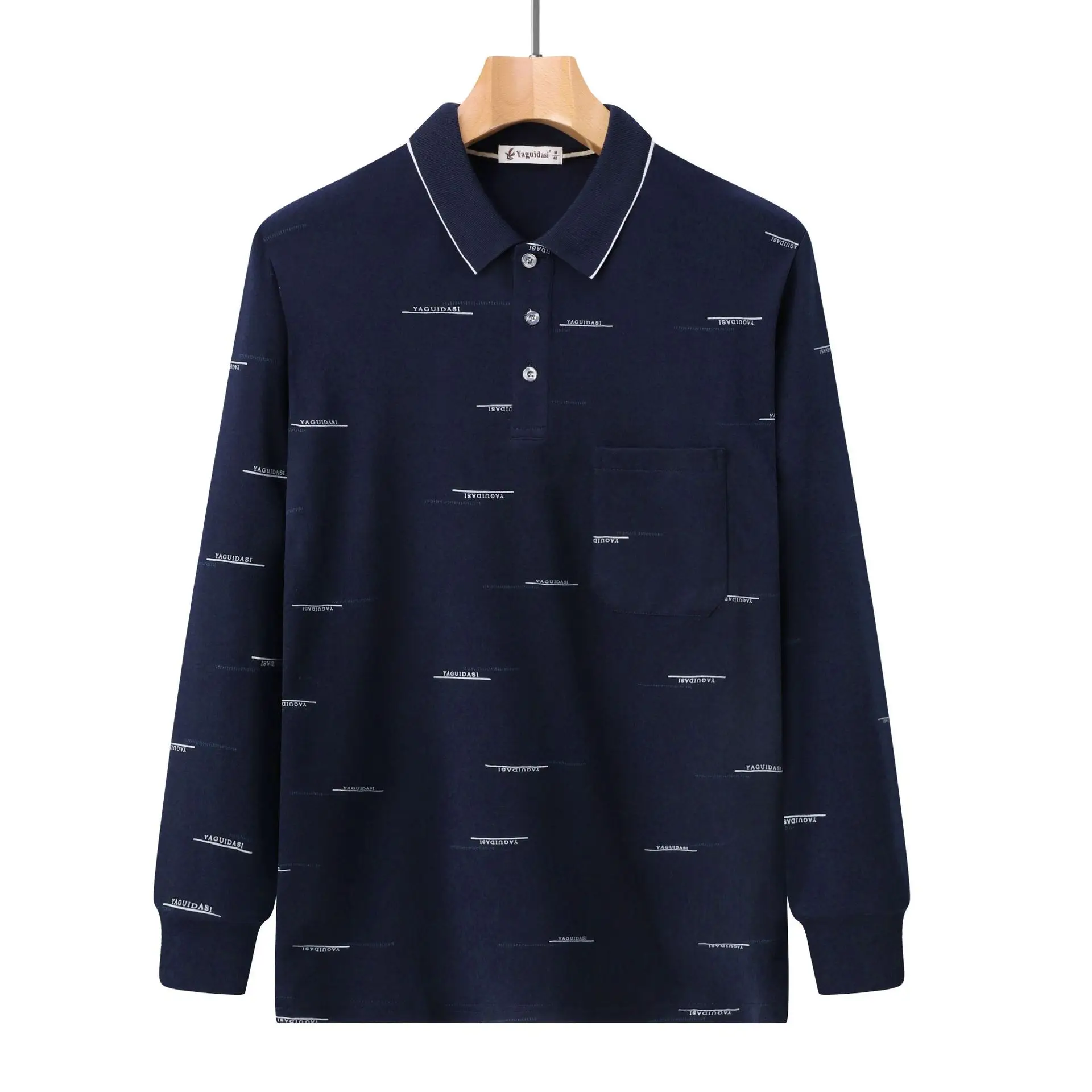 Dad Cotton Long Sleeve Polo Shirt Olive Green