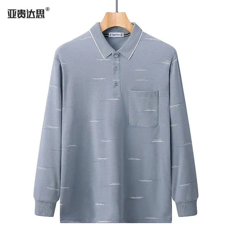 Dad Cotton Long Sleeve Polo Shirt Olive Green