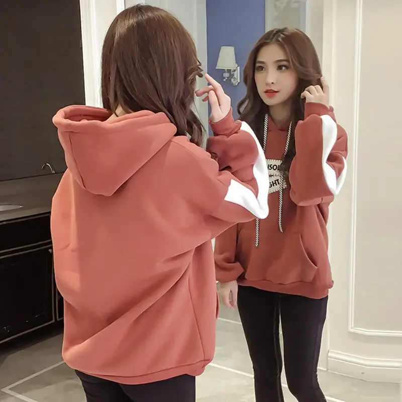 Green Fleece Hoodie for Women College Style 2022 Fall Winter