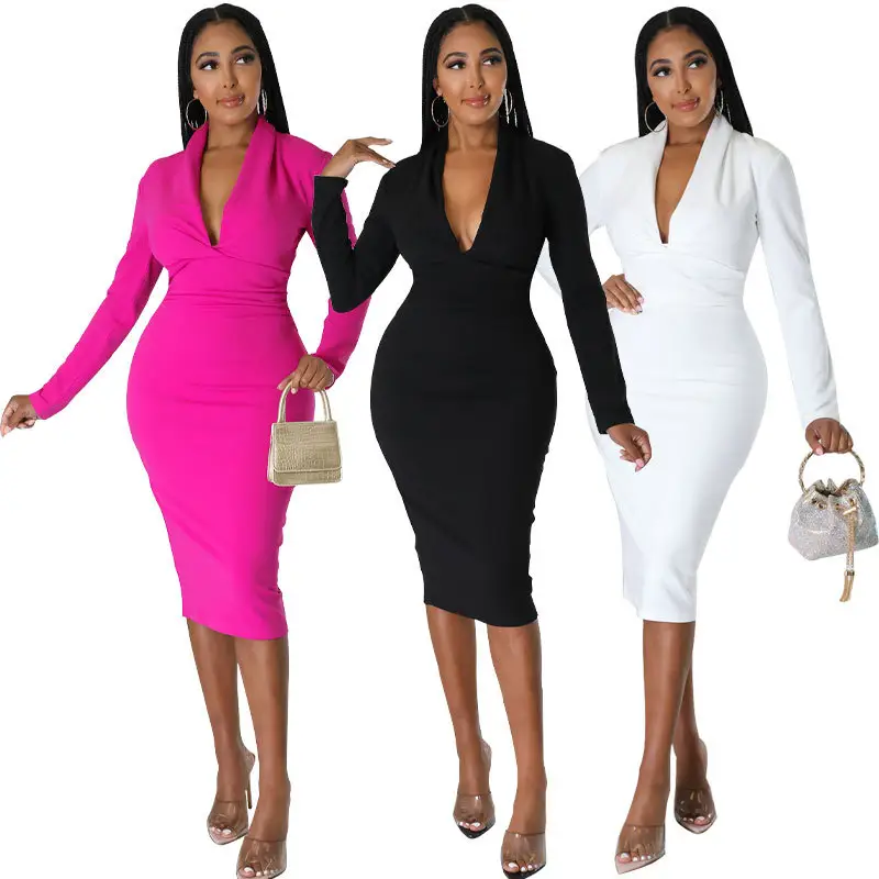 320 Pink Long Sleeve Skirt Dress for Women - Image 4