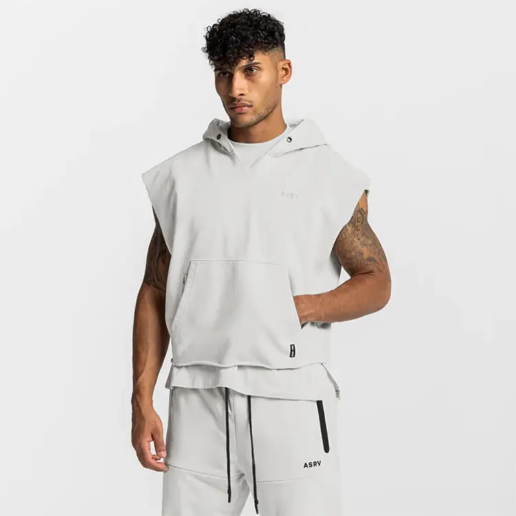 Men's Black Sleeveless Hoodie with 4 Pockets — feature 16