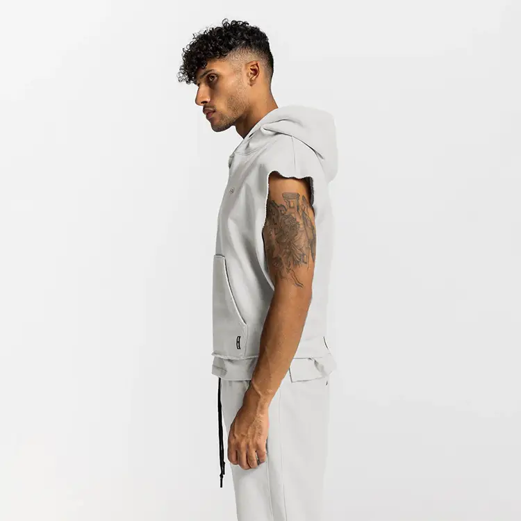 Men's Black Sleeveless Hoodie with 4 Pockets — feature 17