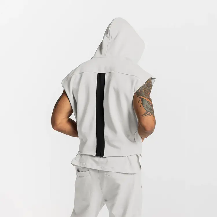 Men's Black Sleeveless Hoodie with 4 Pockets — feature 18
