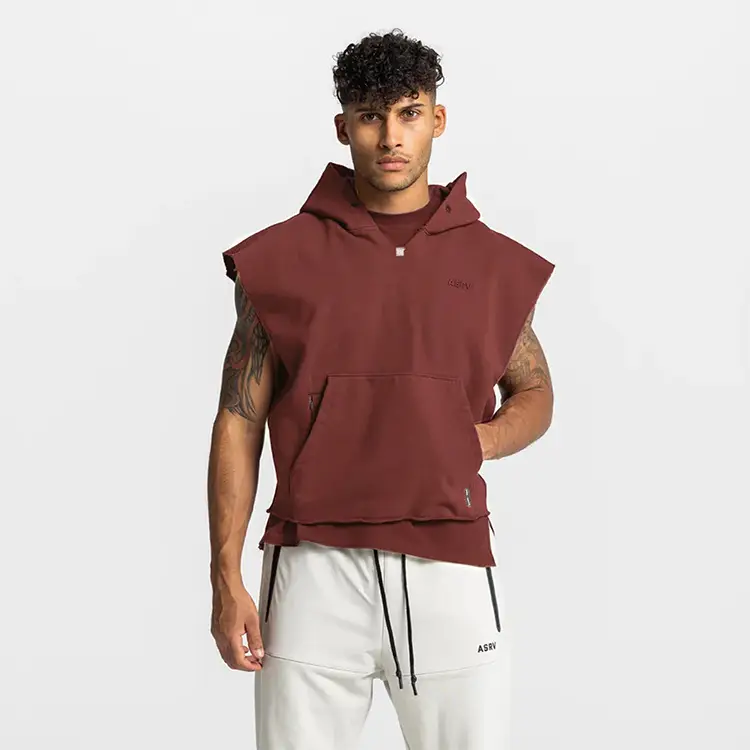 Men's Black Sleeveless Hoodie with 4 Pockets — feature 19