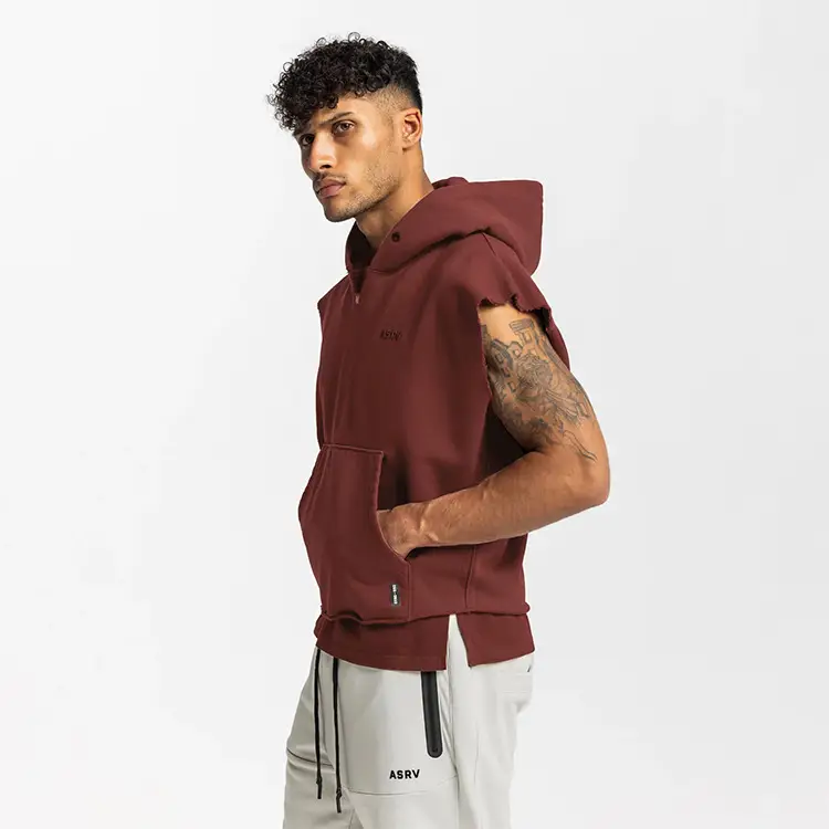 Men's Black Sleeveless Hoodie with 4 Pockets — feature 20