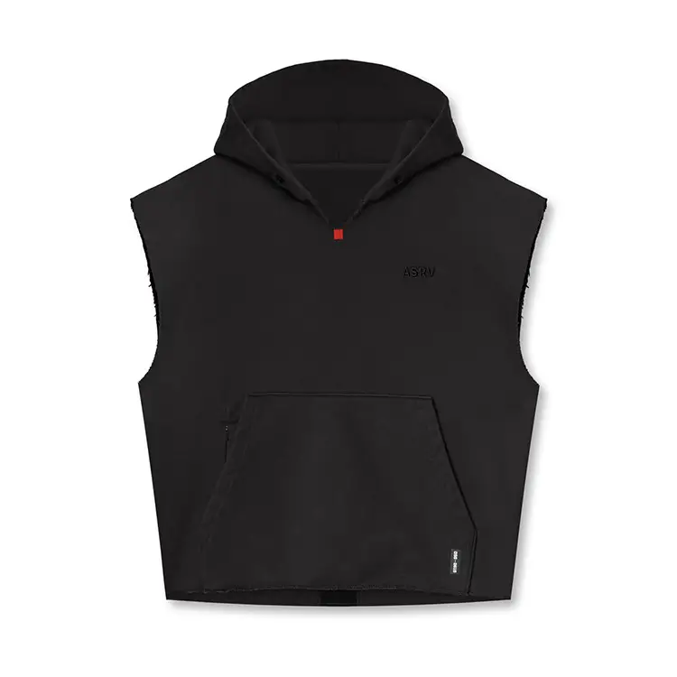 Men's Black Sleeveless Hoodie with 4 Pockets — feature 22
