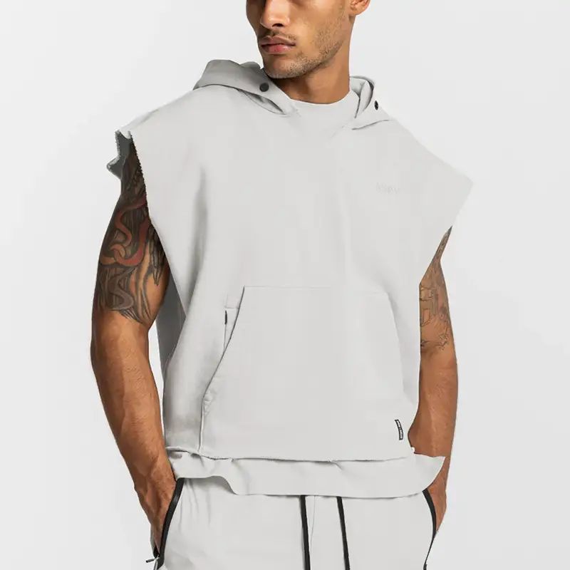 Men's Black Sleeveless Hoodie with 4 Pockets - Image 3