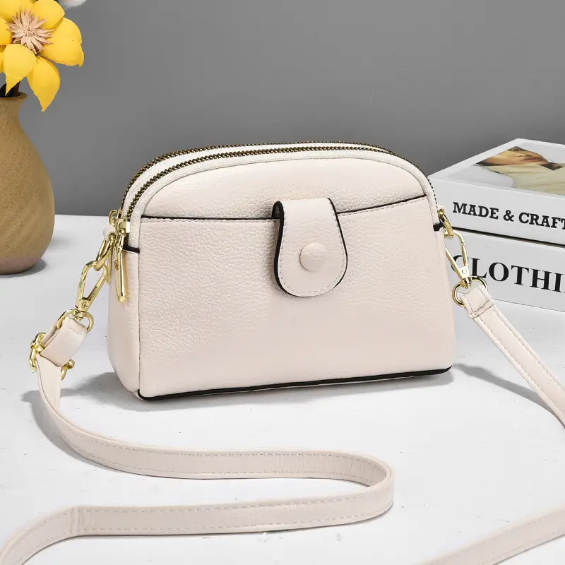Women's Crossbody Bag Beige Gold Chain Portable