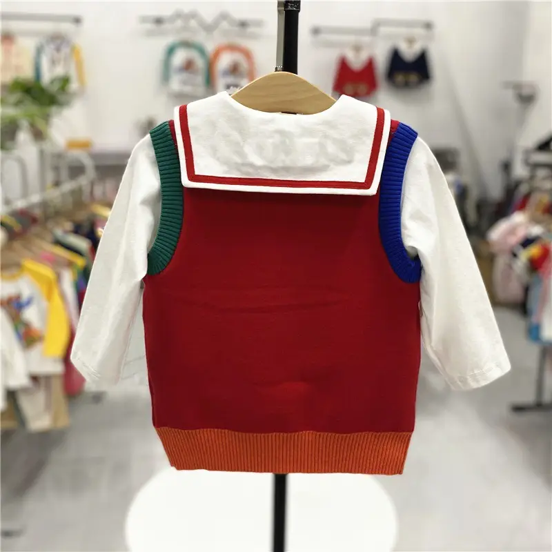 Japanese-Style Bear Knitted Vest Red 24 Autumn - Image 4