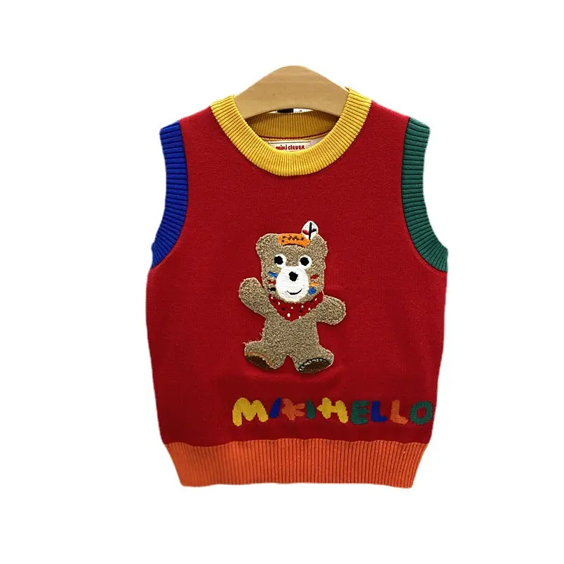 Japanese-Style Bear Knitted Vest Red 24 Autumn - Image 6