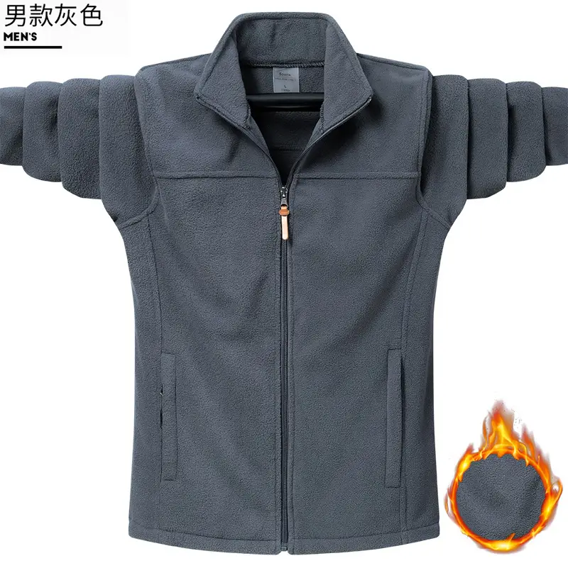 Men's Polar Fleece Jacket Grey Zip Front - Image 5