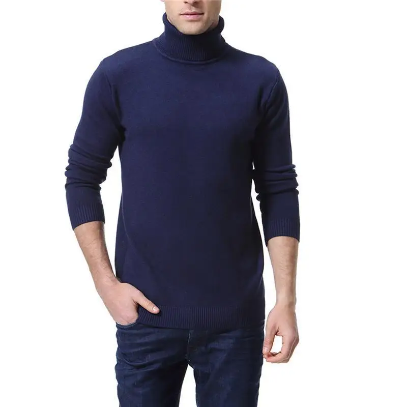 Men's Black High Collar Pullover Sweater Long Sleeve - Image 4
