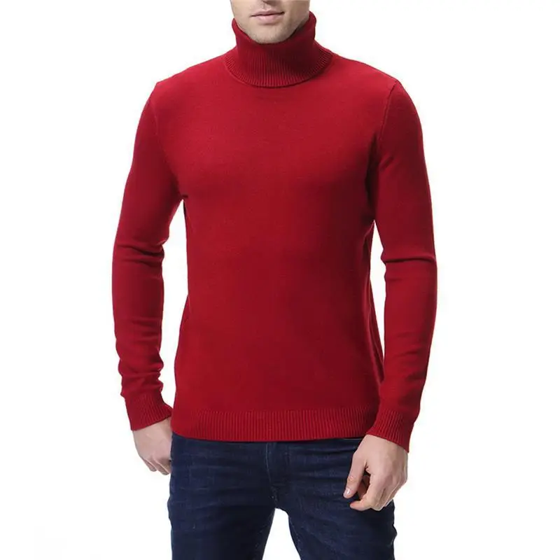 Men's Black High Collar Pullover Sweater Long Sleeve - Image 3