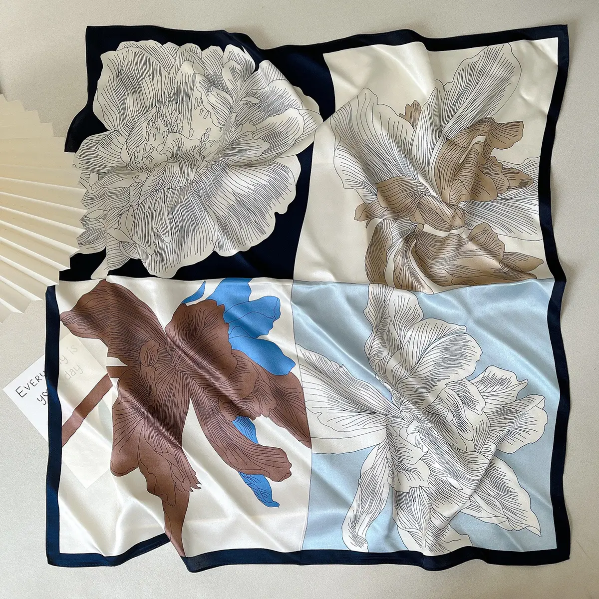 New French Artistic Flower 66cm Square Scarf Women's Fashion - Image 7