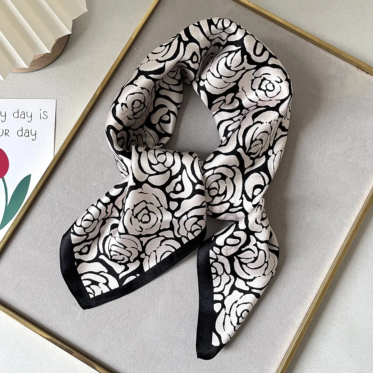 New French Artistic Flower 66cm Square Scarf Women's Fashion - Image 4