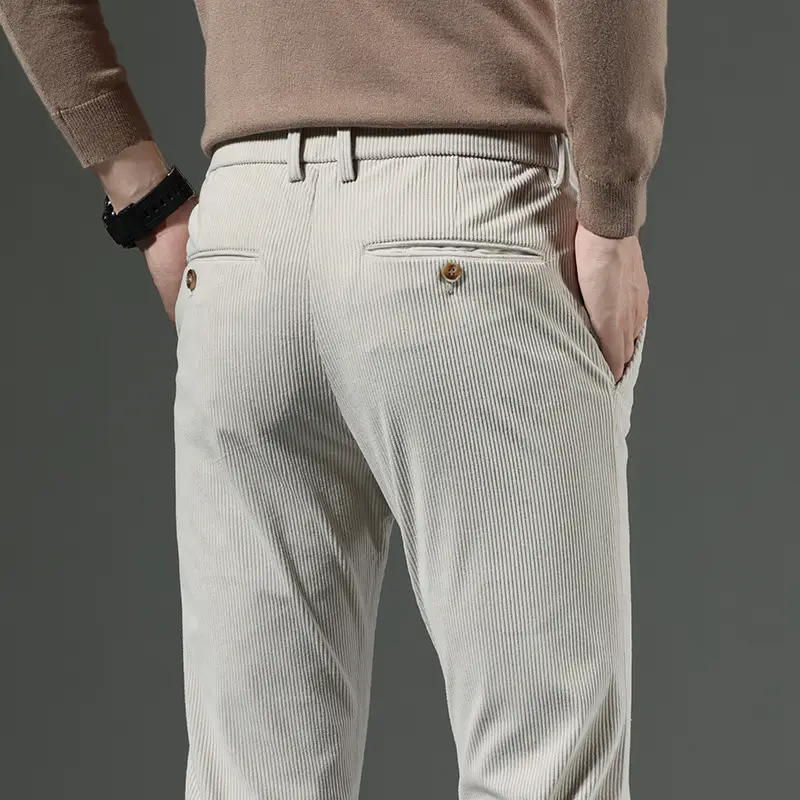 Men's Black Corduroy Slim Fit Pants Winter Thick - Image 6