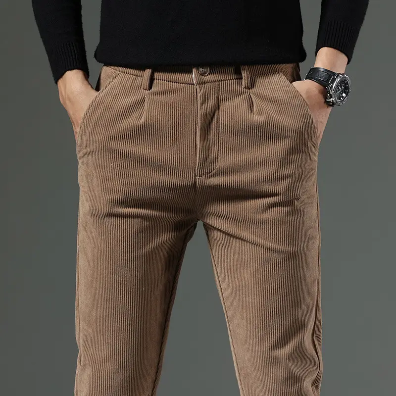 Men's Black Corduroy Slim Fit Pants Winter Thick - Image 7
