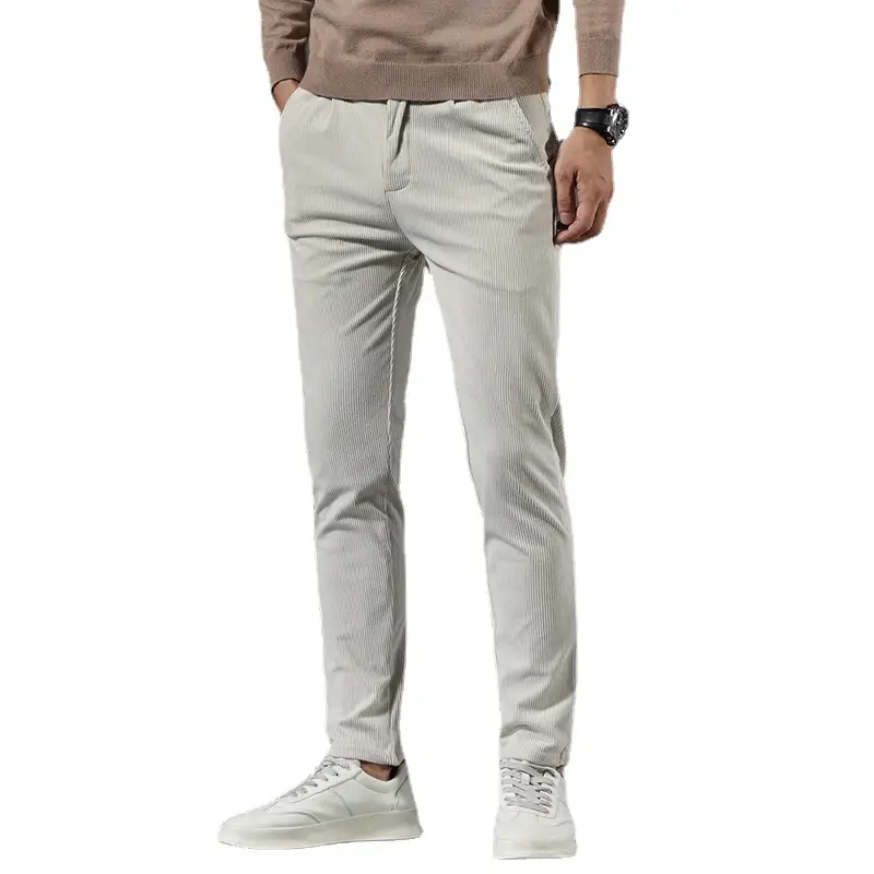 Men's Black Corduroy Slim Fit Pants Winter Thick - Image 9