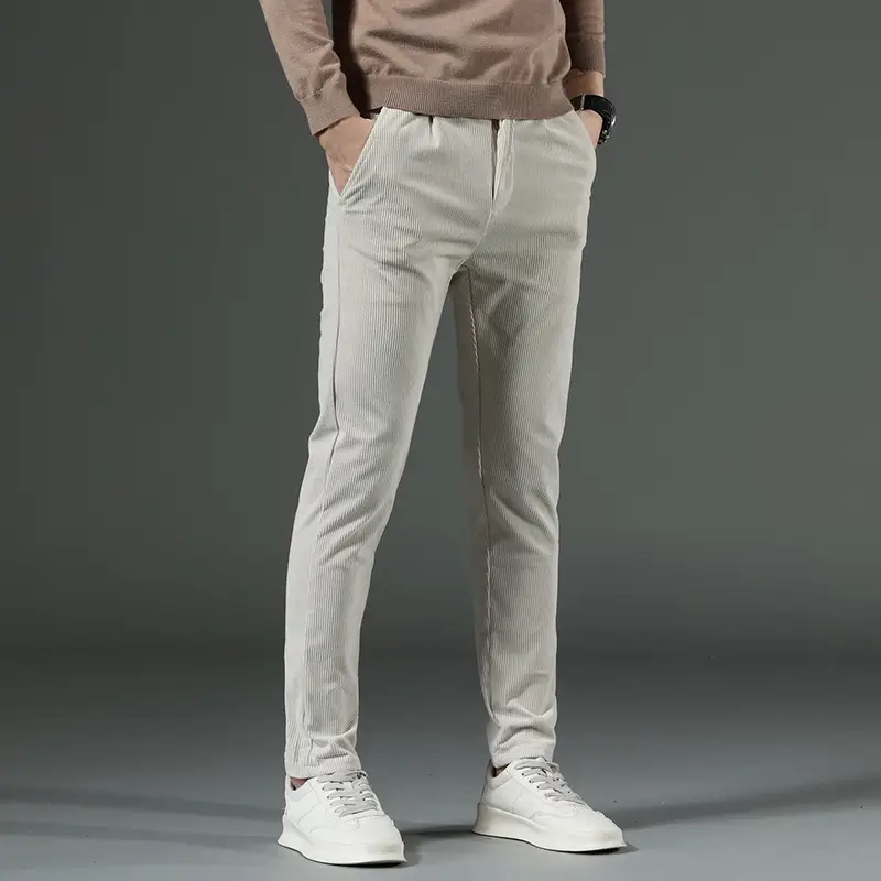 Men's Black Corduroy Slim Fit Pants Winter Thick - Image 2