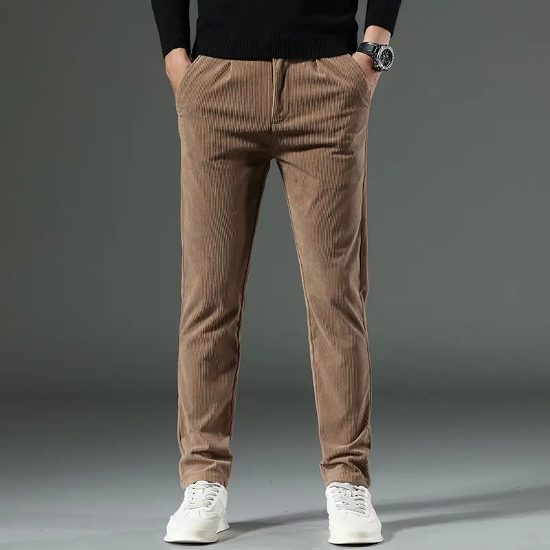 Men's Black Corduroy Slim Fit Pants Winter Thick - Image 3