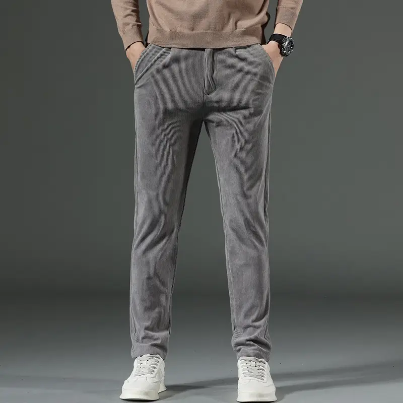 Men's Black Corduroy Slim Fit Pants Winter Thick - Image 4