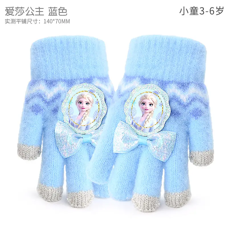 Frozen Five-Finger Gloves for Girls Toddler Bow Elsa - Image 2
