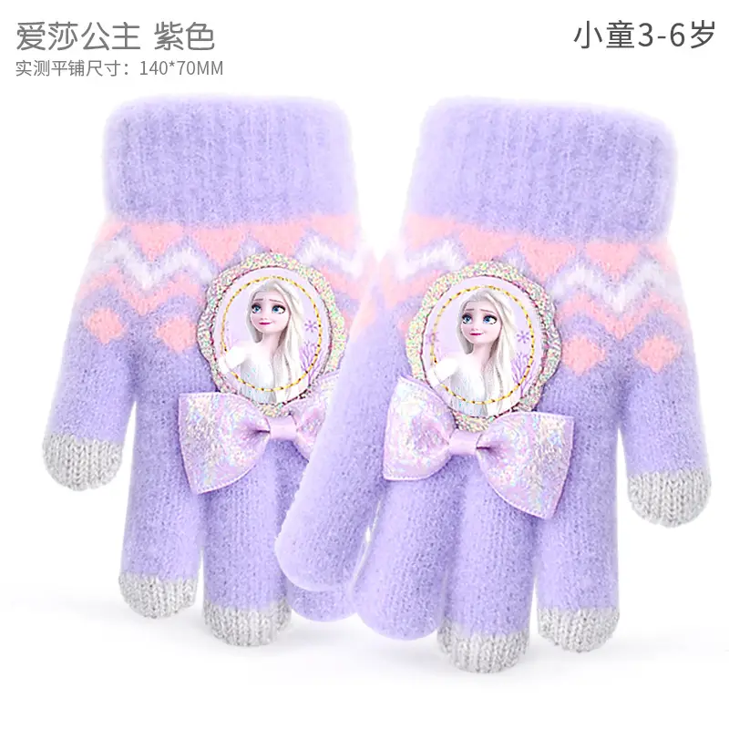 Frozen Five-Finger Gloves for Girls Toddler Bow Elsa - Image 3