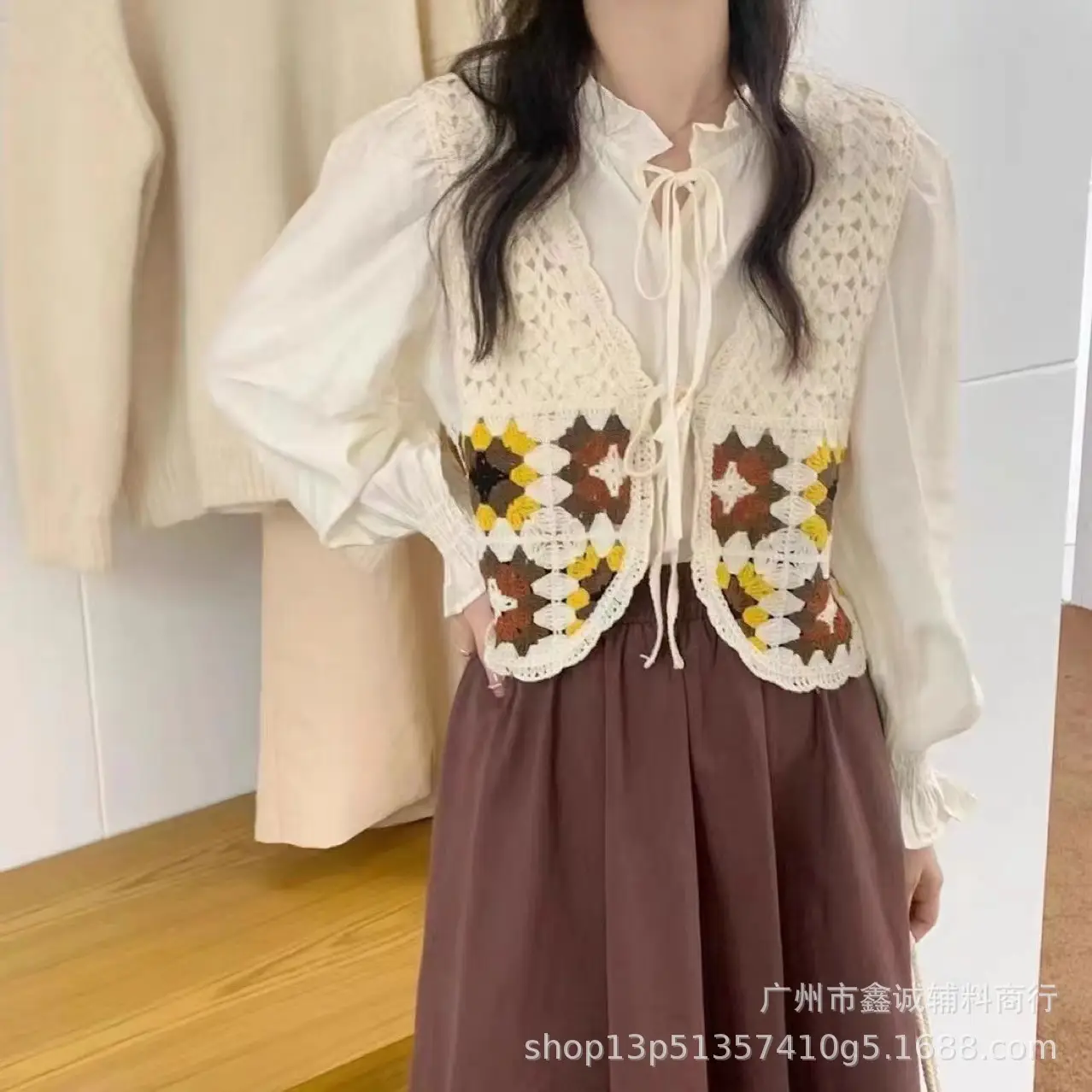 Autumn Embroidered Crochet Vest Vest Top Women - Image 4