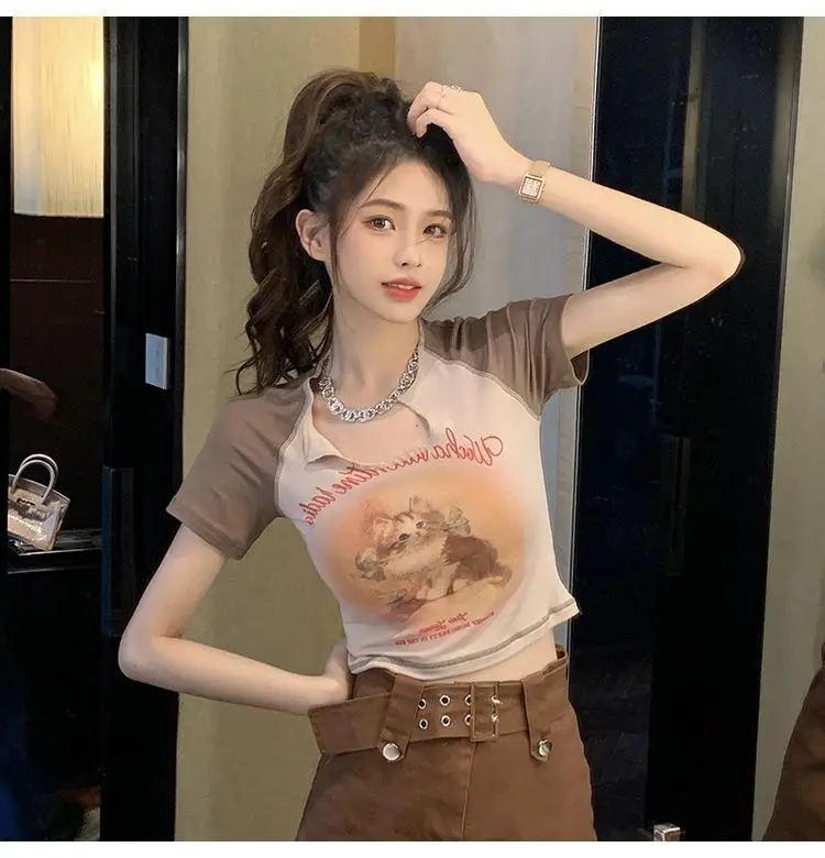 Women Cotton Retro Cat T-Shirt Pink 2026 Summer — feature 14