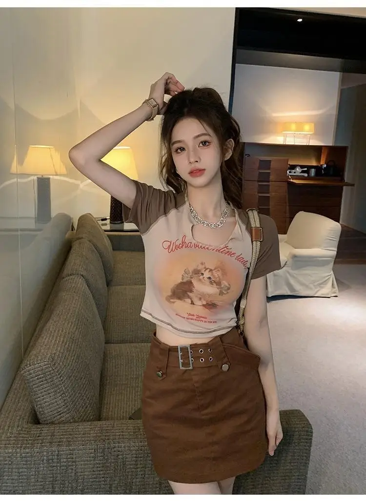 Women Cotton Retro Cat T-Shirt Pink 2026 Summer — feature 17