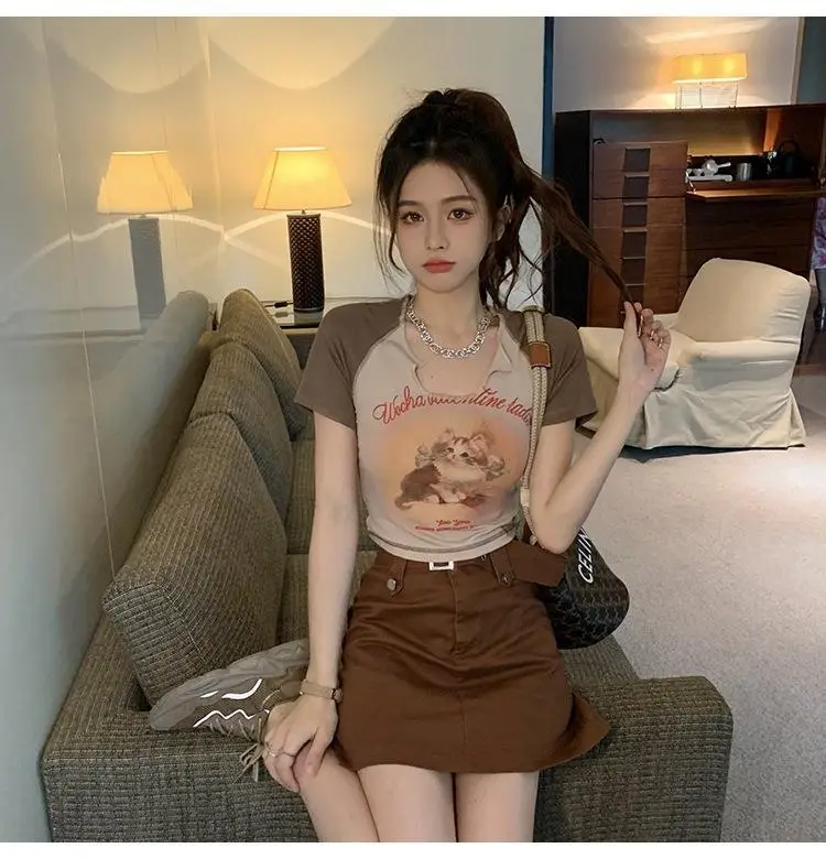 Women Cotton Retro Cat T-Shirt Pink 2026 Summer — feature 21