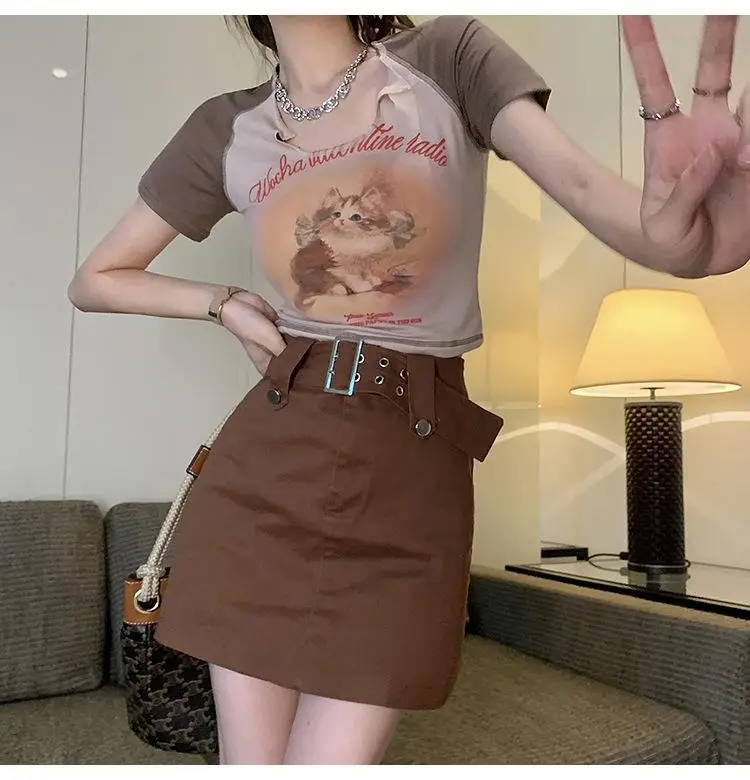 Women Cotton Retro Cat T-Shirt Pink 2026 Summer — feature 23