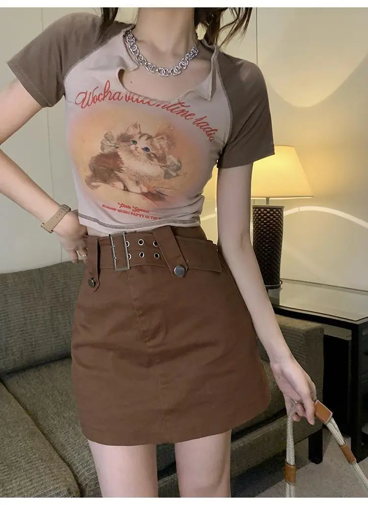 Women Cotton Retro Cat T-Shirt Pink 2026 Summer — feature 24