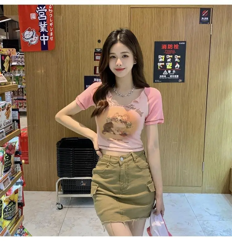 Women Cotton Retro Cat T-Shirt Pink 2026 Summer — feature 27