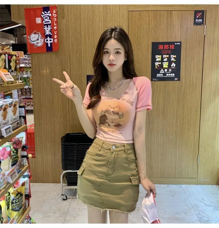 Women Cotton Retro Cat T-Shirt Pink 2026 Summer — feature 30