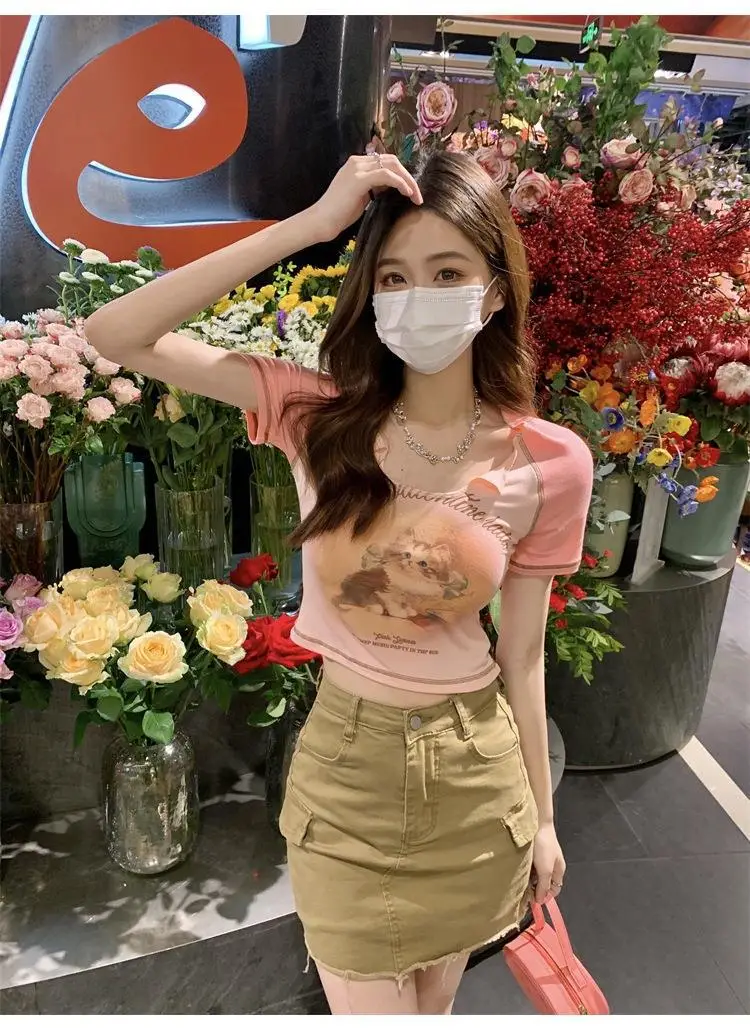 Women Cotton Retro Cat T-Shirt Pink 2026 Summer — feature 32