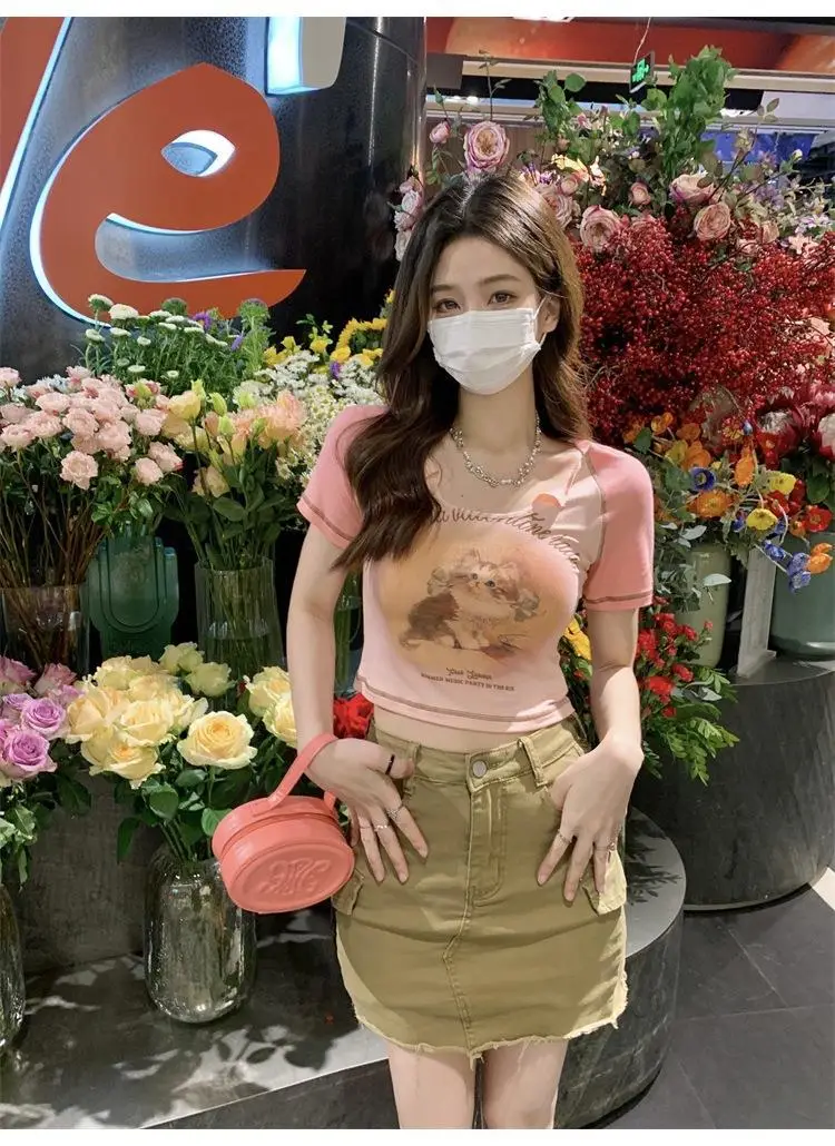 Women Cotton Retro Cat T-Shirt Pink 2026 Summer — feature 33