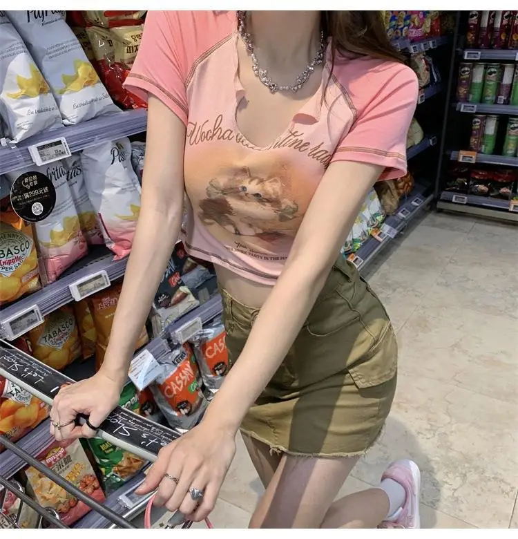Women Cotton Retro Cat T-Shirt Pink 2026 Summer — feature 40