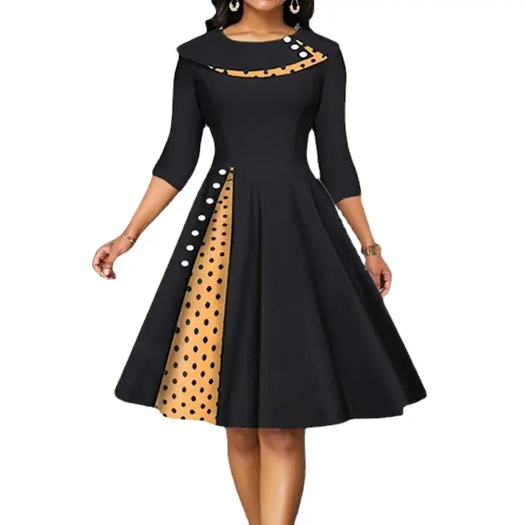 Women's Blue Polka Dot Waist Skirt Dress