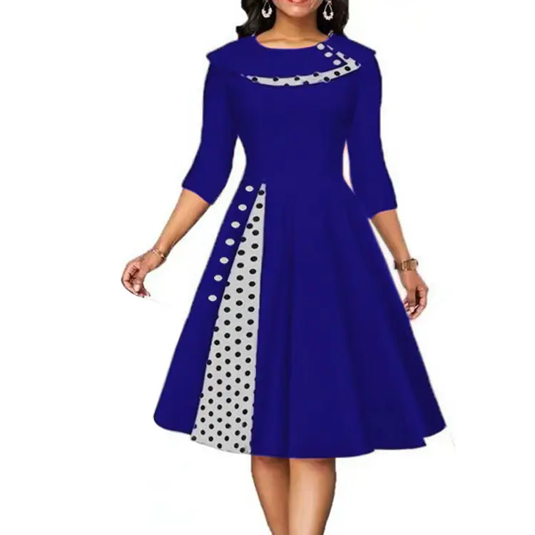 Women's Blue Polka Dot Waist Skirt Dress