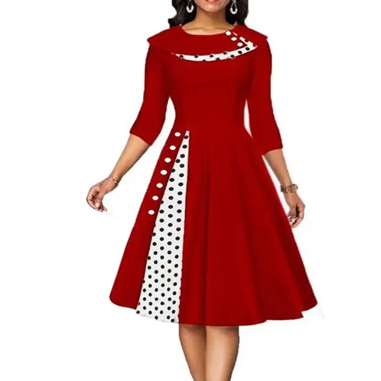 Women's Blue Polka Dot Waist Skirt Dress