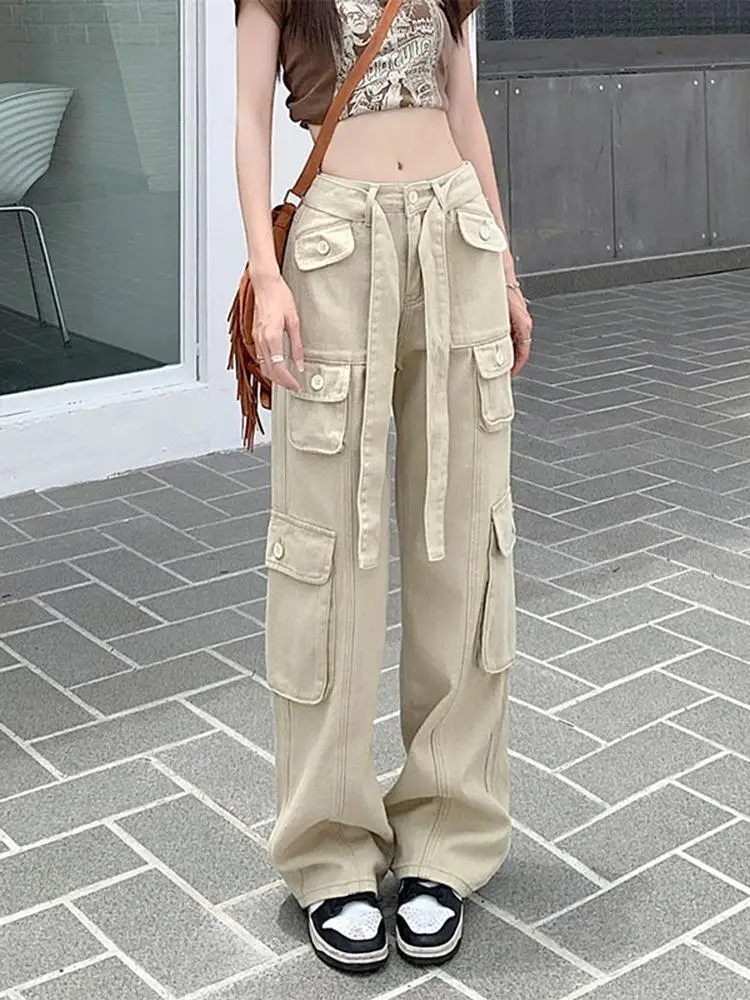 2022 Women's Black Cargo Pants Loose Straight Leg Cool Streetwear - Image 6