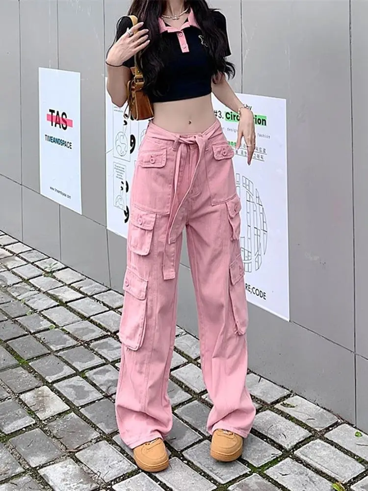 2022 Women's Black Cargo Pants Loose Straight Leg Cool Streetwear - Image 7