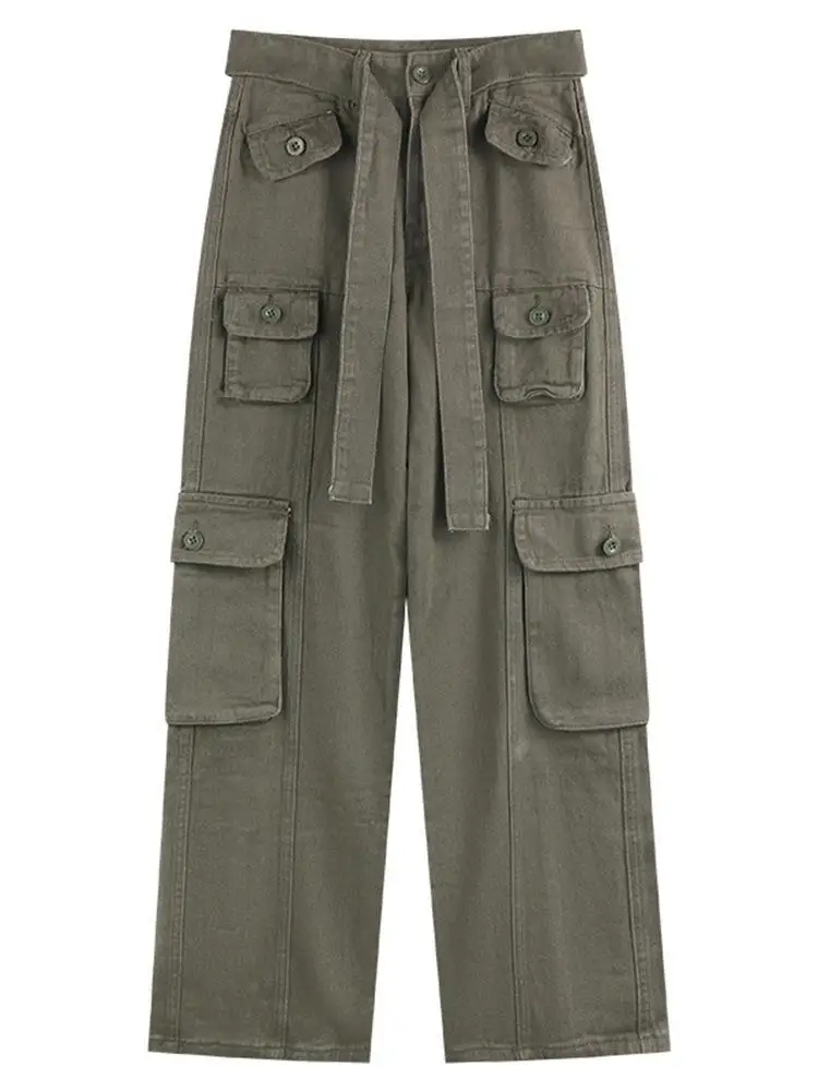 2022 Women's Black Cargo Pants Loose Straight Leg Cool Streetwear - Image 9