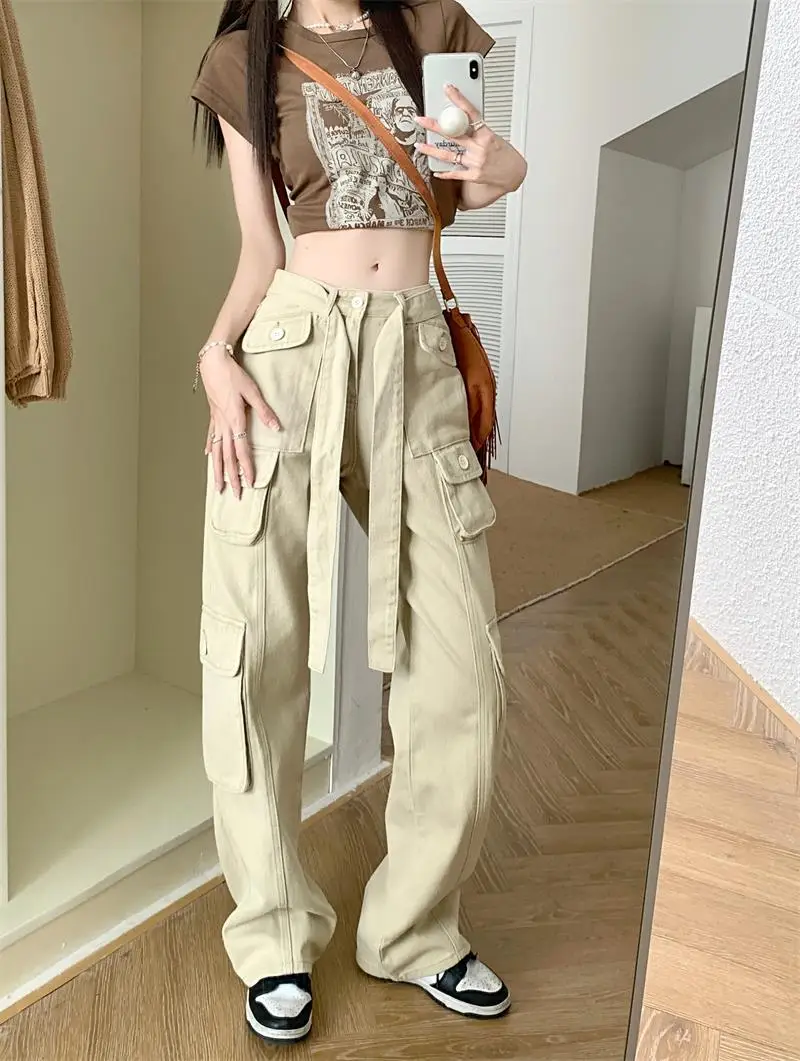 2022 Women's Black Cargo Pants Loose Straight Leg Cool Streetwear — feature 50